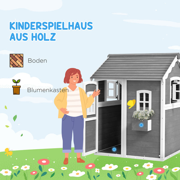 Spielhaus für Kinder Indoor Outdoor mit Tür und Fenstern aus Holz
