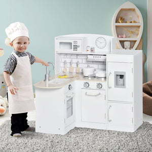 Play kitchen, children's kitchen with water dispenser and microwave, suitable for ages 3 and up, white