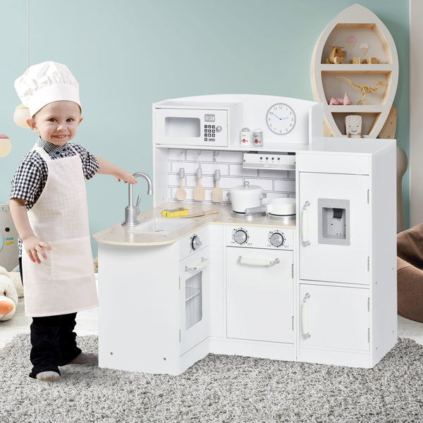 Play kitchen, children's kitchen with water dispenser and microwave, suitable for ages 3 and up, white