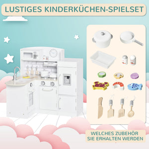 Play kitchen, children's kitchen with water dispenser and microwave, suitable for ages 3 and up, white