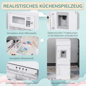 Play kitchen, children's kitchen with water dispenser and microwave, suitable for ages 3 and up, white