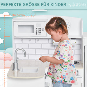 Play kitchen, children's kitchen with water dispenser and microwave, suitable for ages 3 and up, white