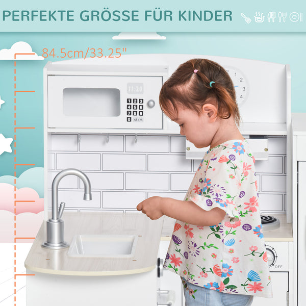 Play kitchen, children's kitchen with water dispenser and microwave, suitable for ages 3 and up, white
