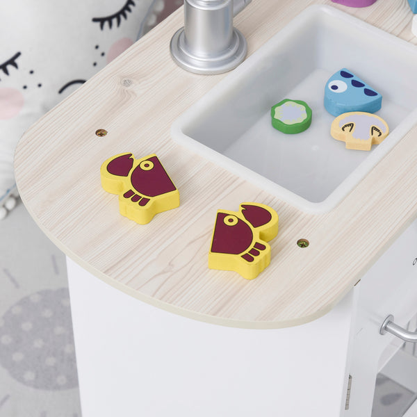 Play kitchen, children's kitchen with water dispenser and microwave, suitable for ages 3 and up, white