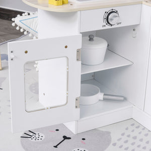 Play kitchen, children's kitchen with water dispenser and microwave, suitable for ages 3 and up, white