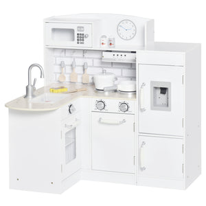 Play kitchen, children's kitchen with water dispenser and microwave, suitable for ages 3 and up, white