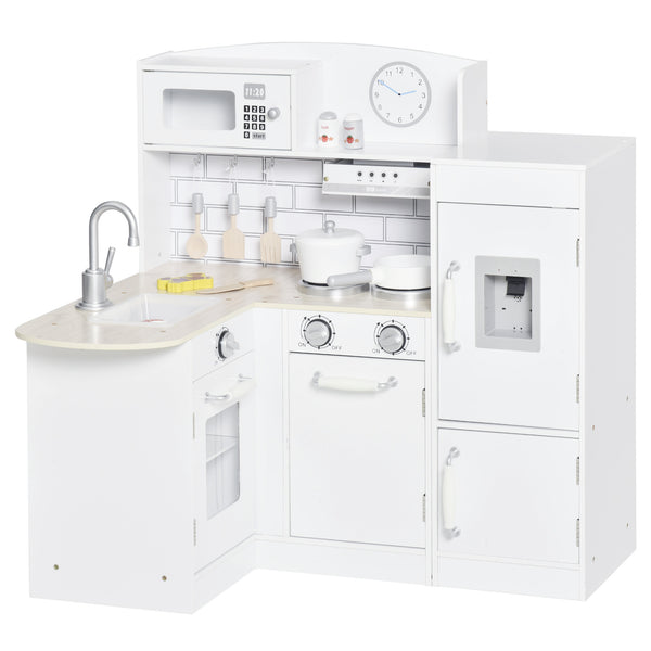 Play kitchen, children's kitchen with water dispenser and microwave, suitable for ages 3 and up, white