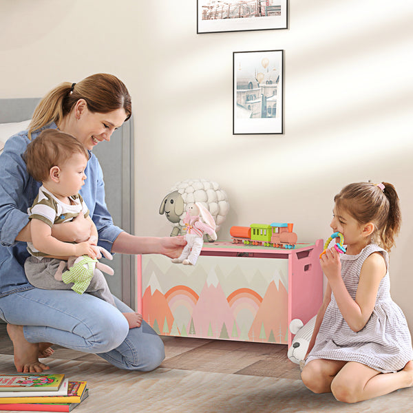 Aufbewahrungsbox Spielzeugkiste mit Deckel Tiermotiv Kinderzimmer rosa