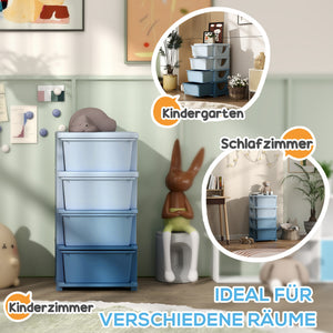 Spielzeugkommode Kinderzimmer 4 Ebenen Blau