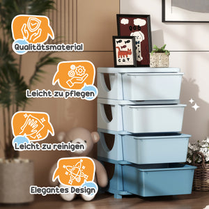 Spielzeugkommode Kinderzimmer 4 Ebenen Blau