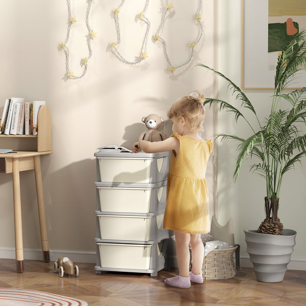 Spielzeugkommode Kinderzimmer 4 Ebenen Cremeweiss