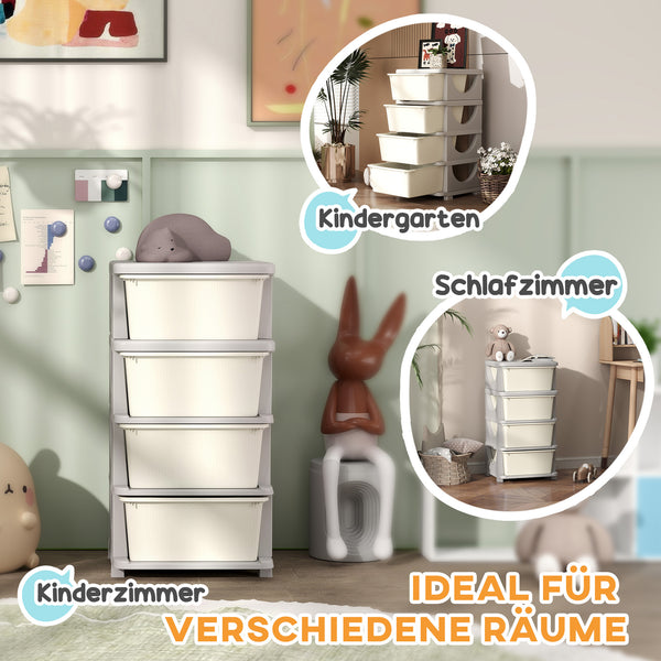 Spielzeugkommode Kinderzimmer 4 Ebenen Cremeweiss