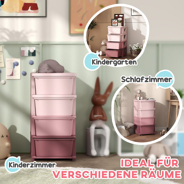 Spielzeugkommode Kinderzimmer 4 Ebenen Rosa