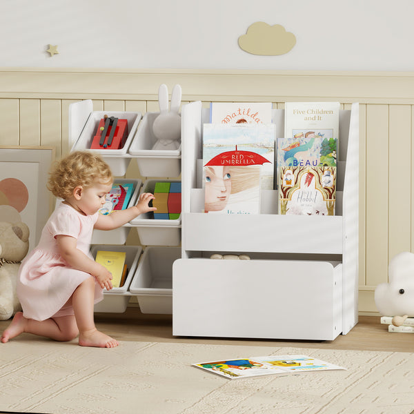 Spielzeugregal rollbar mit Boxen und Bücherablage für Kinder