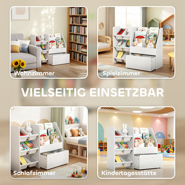 Spielzeugregal rollbar mit Boxen und Bücherablage für Kinder