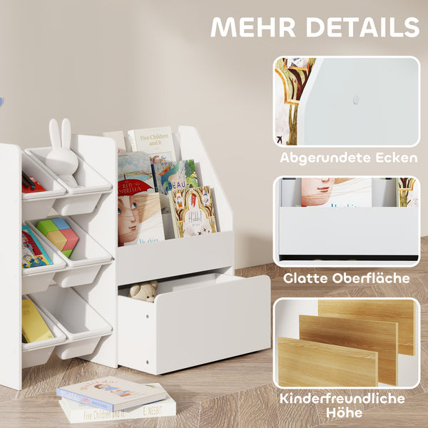 Spielzeugregal rollbar mit Boxen und Bücherablage für Kinder