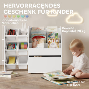 Spielzeugregal rollbar mit Boxen und Bücherablage für Kinder