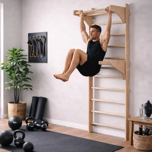 Sprossenwand mit Klimmzugstange für Erwachsene 230cm mit Ringen
