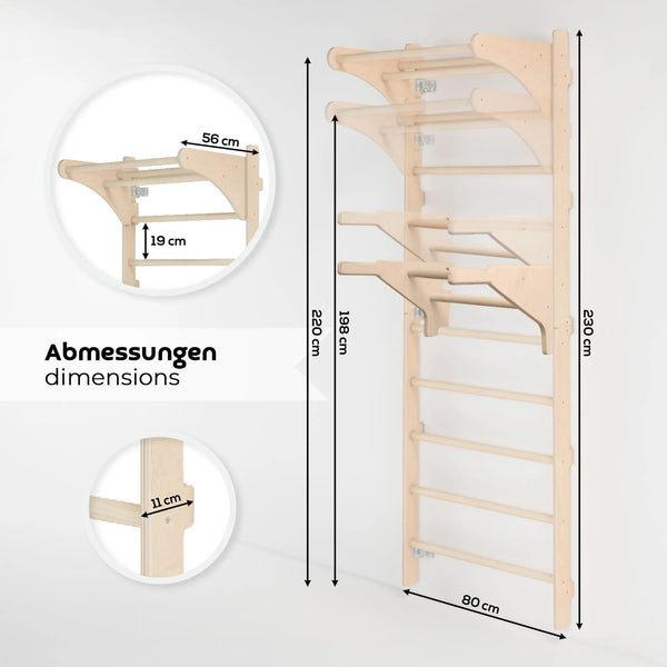 Sprossenwand mit Klimmzugstange für Erwachsene 230cm mit Ringen