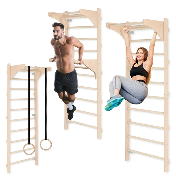 Sprossenwand mit Klimmzugstange für Erwachsene 230cm mit Ringen