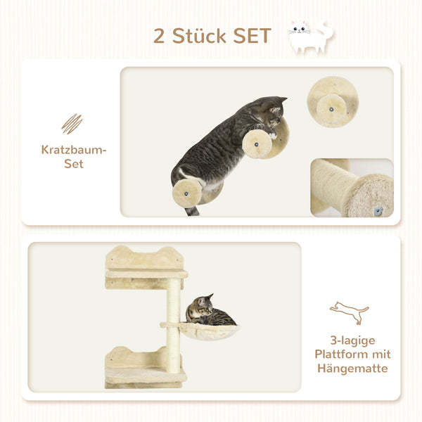 Sprungturm mit Kratzbäumen für Katzen Beige-Cremeweiss