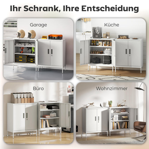 Stahlschrank verschliessbar mit verstellbaren Regalen weiss