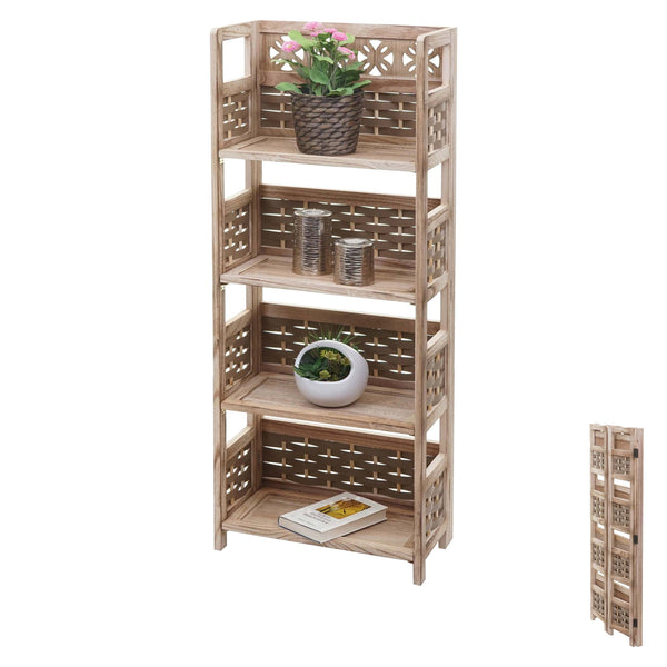 Klappbares Standregal Holz mit Geflecht 4 Ablagen 110cm braun