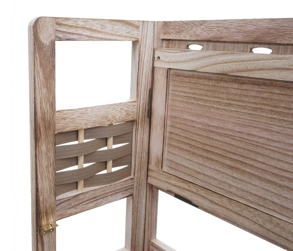 Klappbares Standregal Holz mit Geflecht 4 Ablagen 110cm braun
