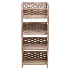 Klappbares Standregal Holz mit Geflecht 4 Ablagen 110cm braun