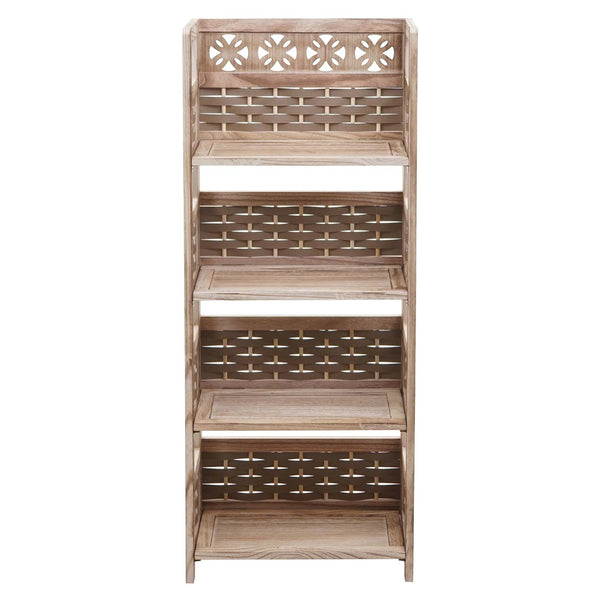 Klappbares Standregal Holz mit Geflecht 4 Ablagen 110cm braun