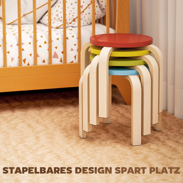 Stapelhocker 4 bunt mit Filzgleitern für Kinder Holz