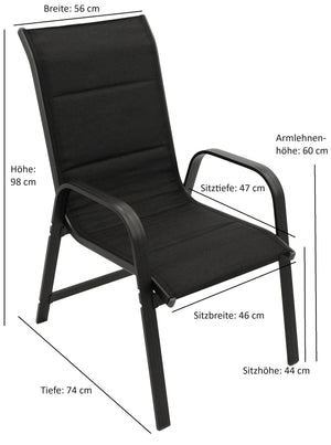 Stapelsessel CESANO, Aluminium anthrazit + Textilgewebe gepolstert schwarz, 2 Stück