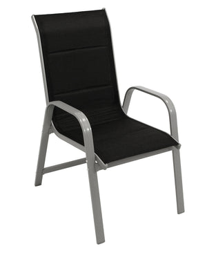 Stapelsessel CESANO, Aluminium silbergrau + Textilgewebe gepolstert schwarz, 2 Stück