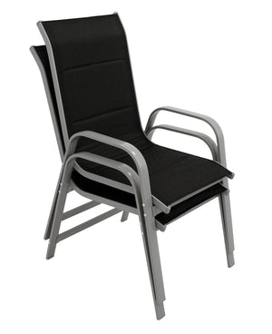 Stapelsessel CESANO, Aluminium silbergrau + Textilgewebe gepolstert schwarz, 2 Stück