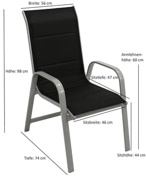 Stapelsessel CESANO, Aluminium silbergrau + Textilgewebe gepolstert schwarz, 2 Stück