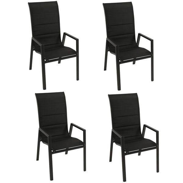 Stapelsessel LAGOS Hochlehner, Aluminium anthrazit schwarz, 4 Stück