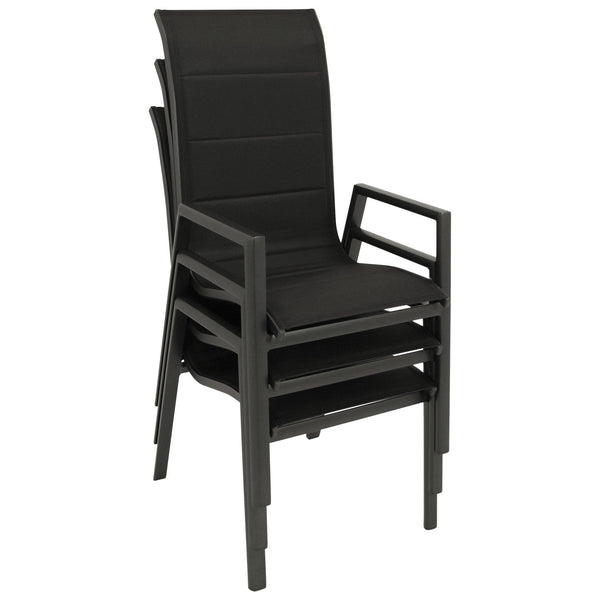 Stapelsessel LAGOS Hochlehner, Aluminium anthrazit schwarz, 4 Stück