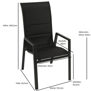 Stapelsessel LAGOS Hochlehner, Aluminium anthrazit schwarz, 4 Stück