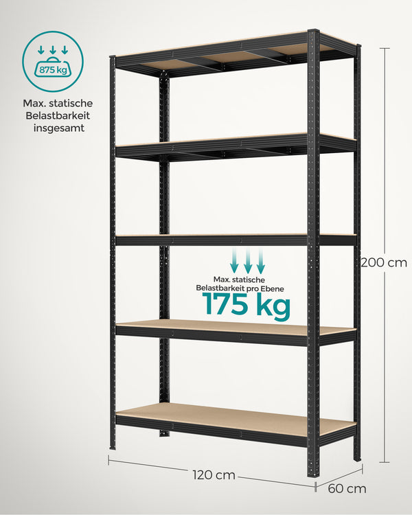 Steckregal Lagerregal 200x120x60cm Schwarz