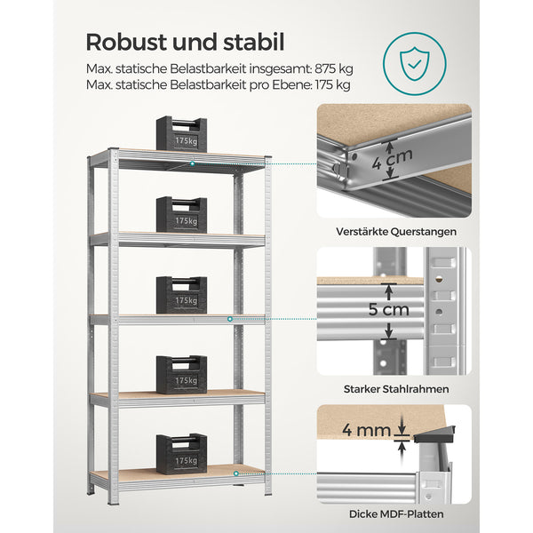 Steckregal Lagerregal 2er-Set 180x90x40cm Silber