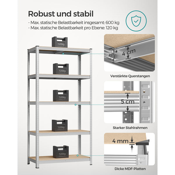 Steckregal Lagerregal 2er-Set 200x100x50cm Silber