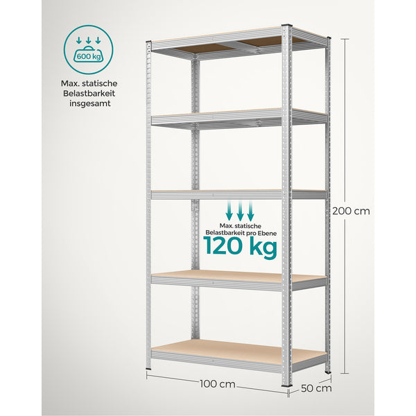 Steckregal Lagerregal 2er-Set 200x100x50cm Silber