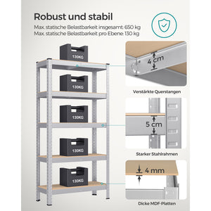 Steckregal Schwerlastregal Lagerregal schraubenlose Montage 150x75x30cm Stahl Silber