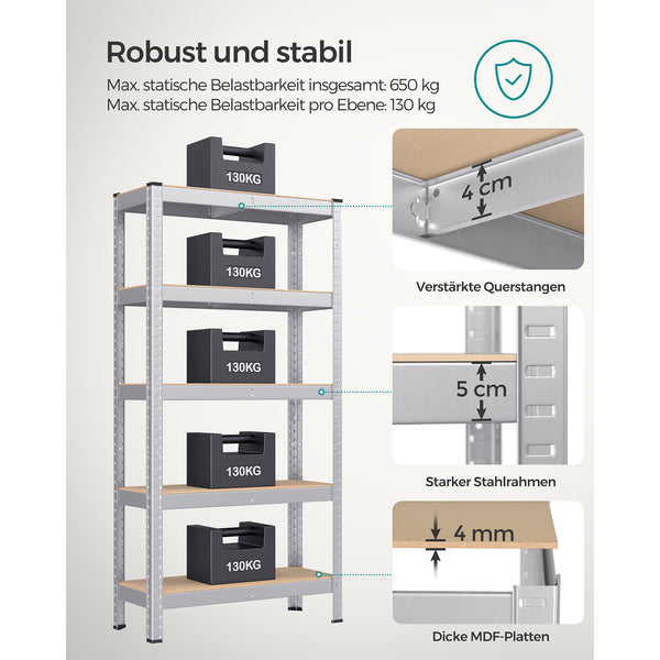 Steckregal Schwerlastregal Lagerregal schraubenlose Montage 150x75x30cm Stahl Silber