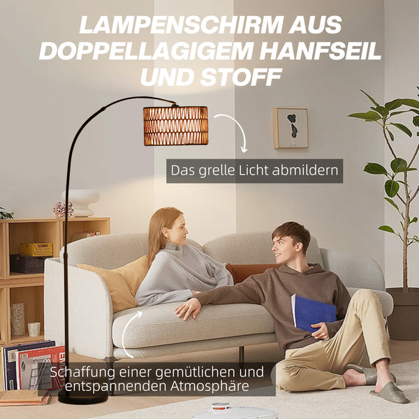 Stehlampe höhenverstellbar mit Hanfseil Schirm und Fussschalter