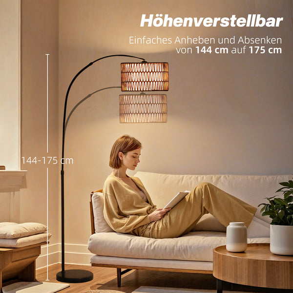 Stehlampe höhenverstellbar mit Hanfseil Schirm und Fussschalter