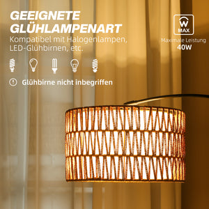 Stehlampe höhenverstellbar mit Hanfseil Schirm und Fussschalter