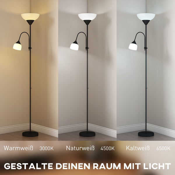 Stehlampe mit Leselicht dimmbar Schwanenhals schwarz