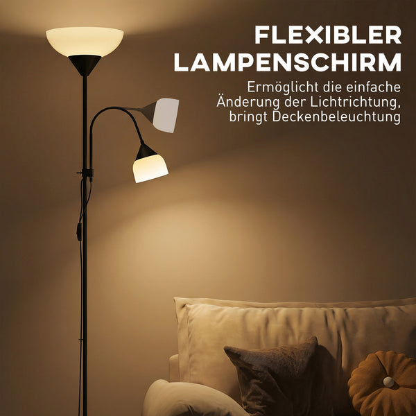 Stehlampe mit Leselicht dimmbar Schwanenhals schwarz