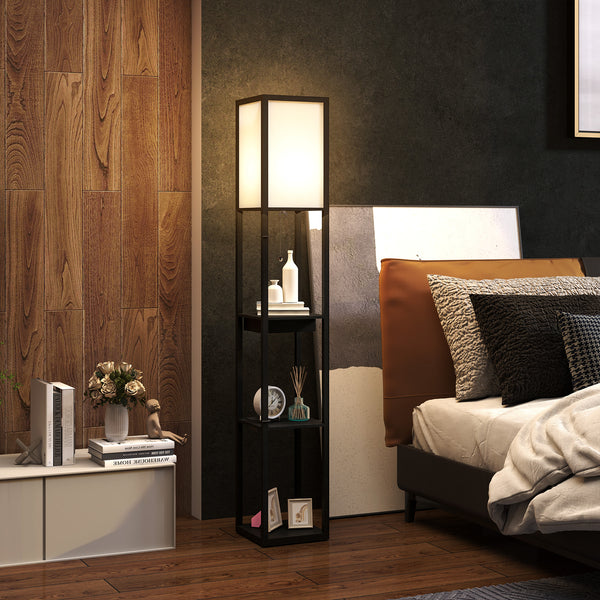 Stehlampe mit Regal USB Ablage und Fussschalter schwarz